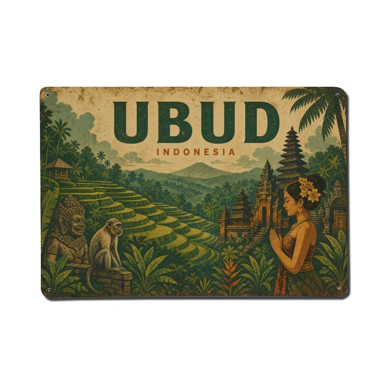 Ubud Indonesia Heritage Travel Classic Regional Metal Tin Sign