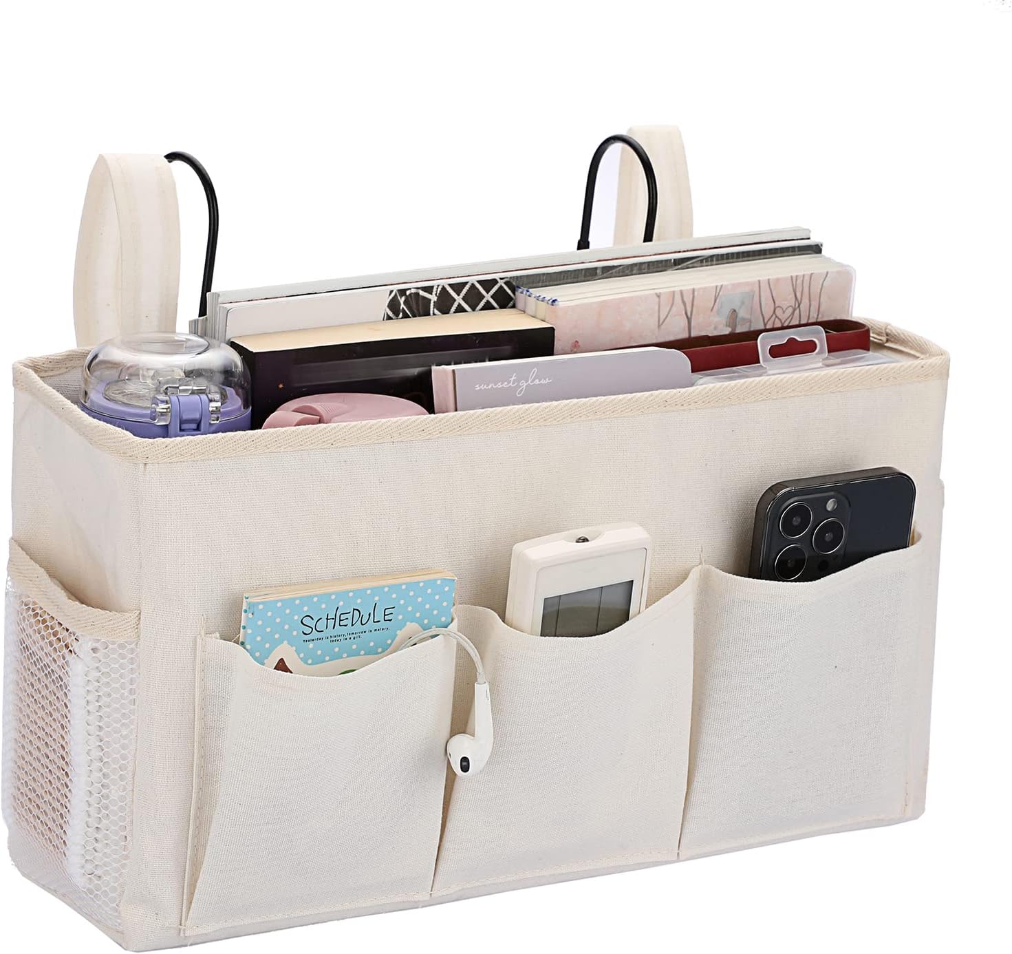 BSTKEY Bedside Caddy with 3 Pockets, Bedside Hanging