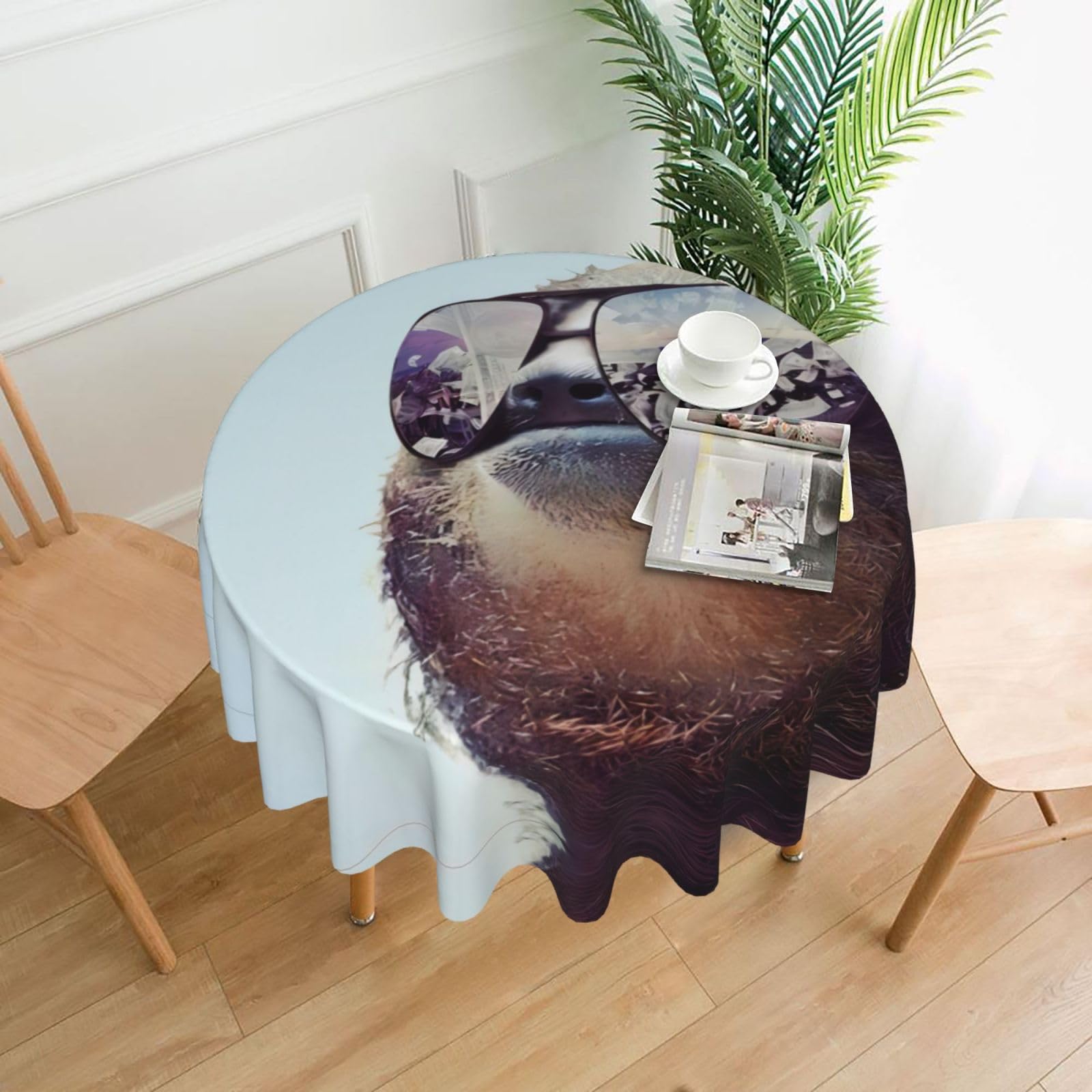 ZHAOUR Sloth With Sunglasses Print Round Washable Tablecloth – Table Cover