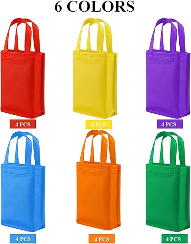 Miniatura 3 de Elcoho 24 bolsas de regalo no tejidas de 9.8 x 9.8 x 3 pulgadas, bolsas de regalo reutilizables con asas para bodas, fiestas de cumpleaños
