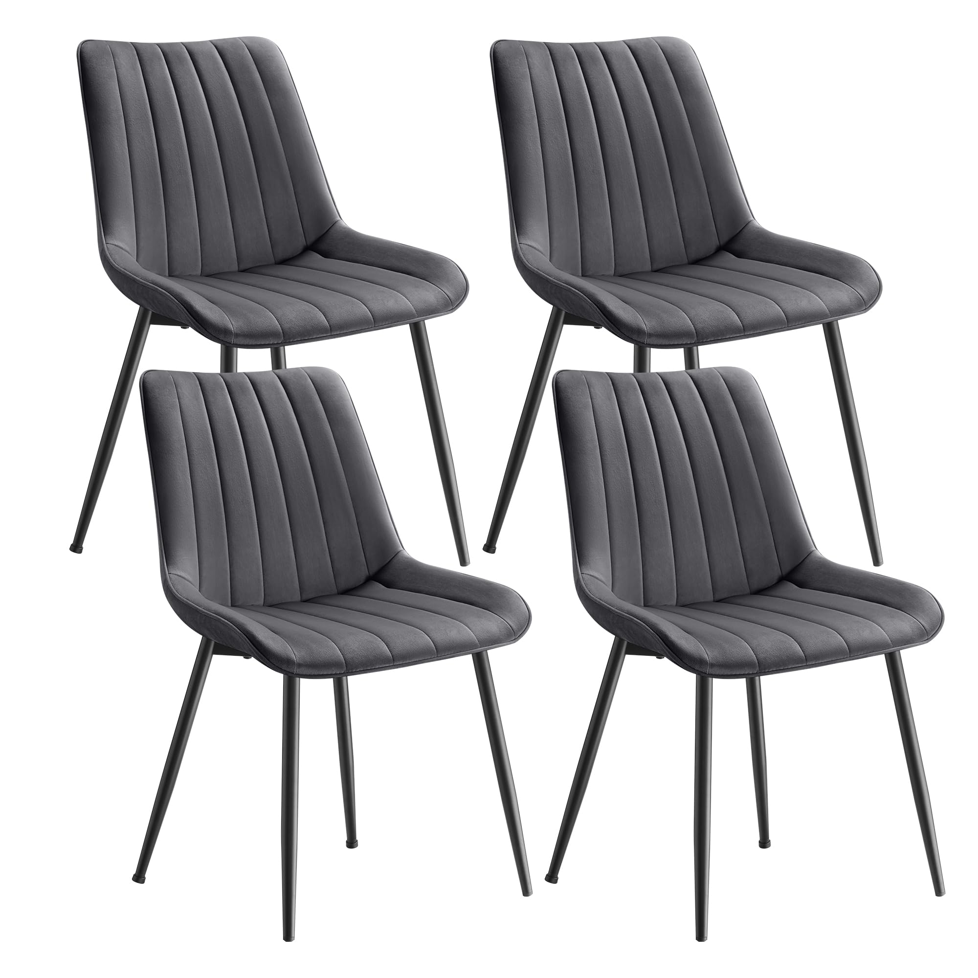 SONGMICS Esszimmerstuhl 4er Set, Küchenstuhl, Samt, Polsterstuhl, bis 120 kg belastbar, Stahlbeine, Gebogene Rückenlehne, für Esszimmer, Küche, grau-tintenschwarz LDC090G54
