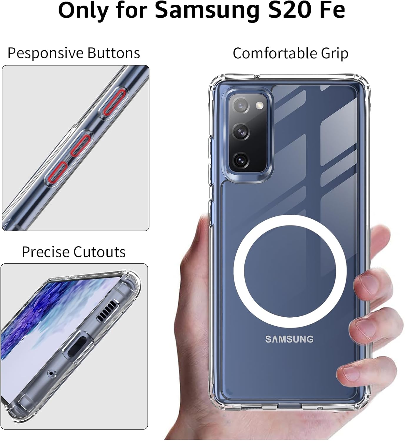 for Samsung Galaxy S20 FE 5G Clear Phone Case with Magnetic, 6.5-Inch Crystal Transparent TPU PC Cover Anti-Yellowing Shockproof Bumper Protection Slim Fit, Wireless Charging Compatible - Image 7