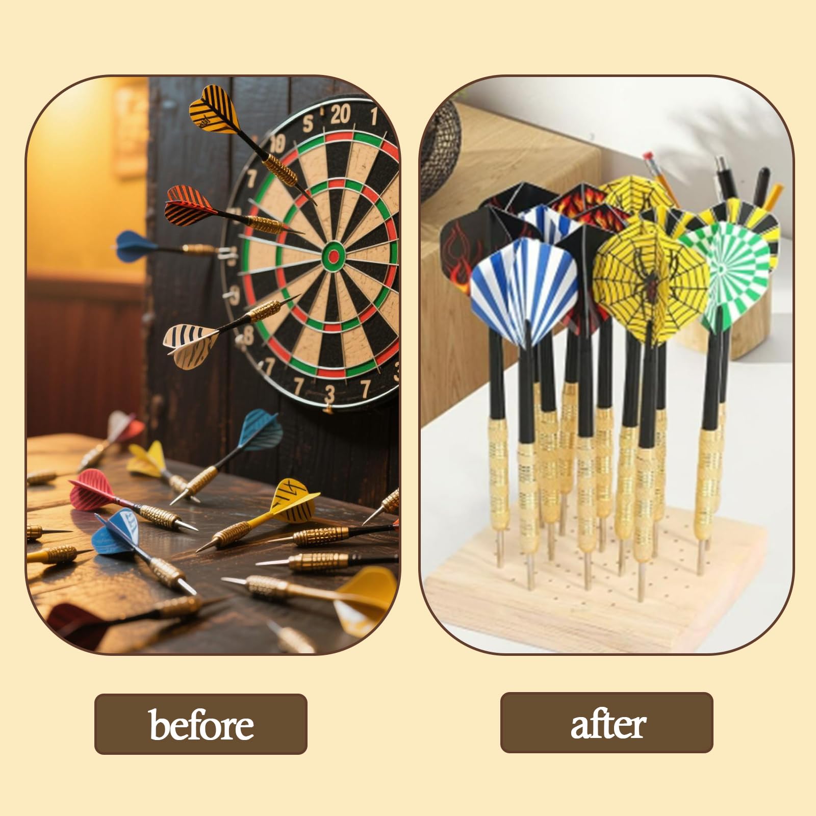 2 Stück Platzierung der Löcher Dart Aufbewahrung, Holz Dartpfeilhalter aus Eichenholz für Darts, Platzsparender Pfeilhalter für Softhead, Stahlkopf und Wolfram Darts, Dekoratives Dart Display