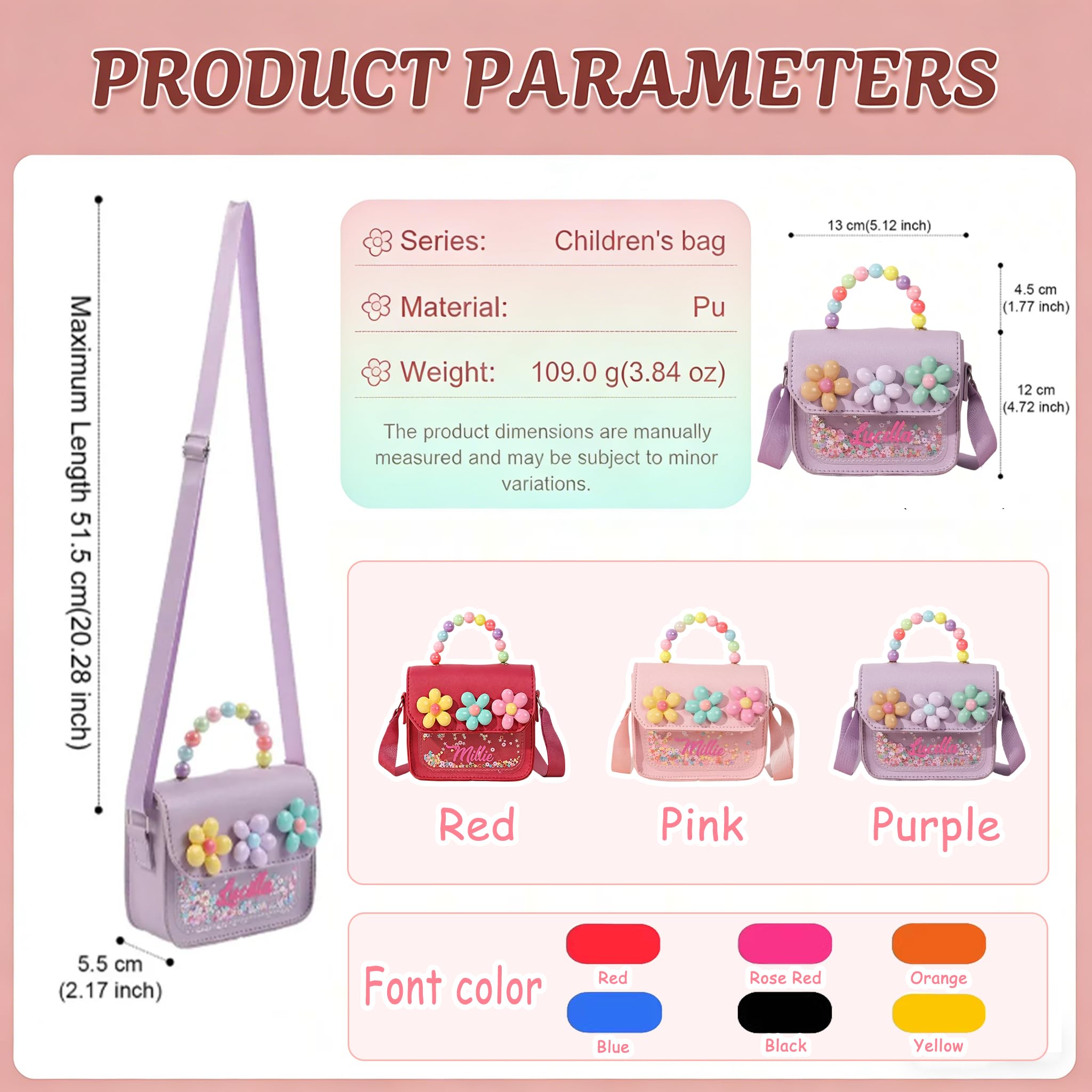 Personalized Shoulder Bag for Girls – Custom Name Crossbody Bag, PU Leather Purse for Kids, Travel Vacation School Bag - 2