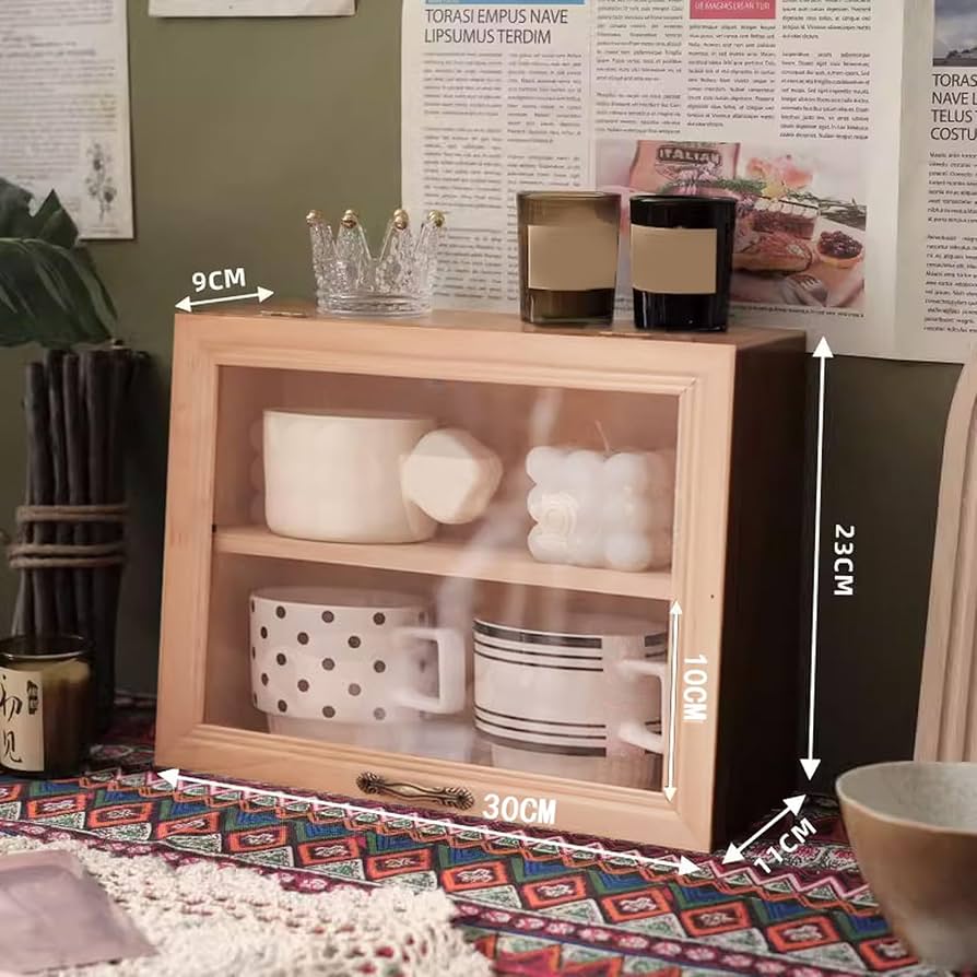 クラシック木製食器棚 ガラス扉付き