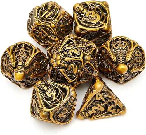 FENGYI Juego de dados de metal D&D, juego de dados huecos de poliedro DND de 7 piezas, adecuados para juegos de rol PRG DND