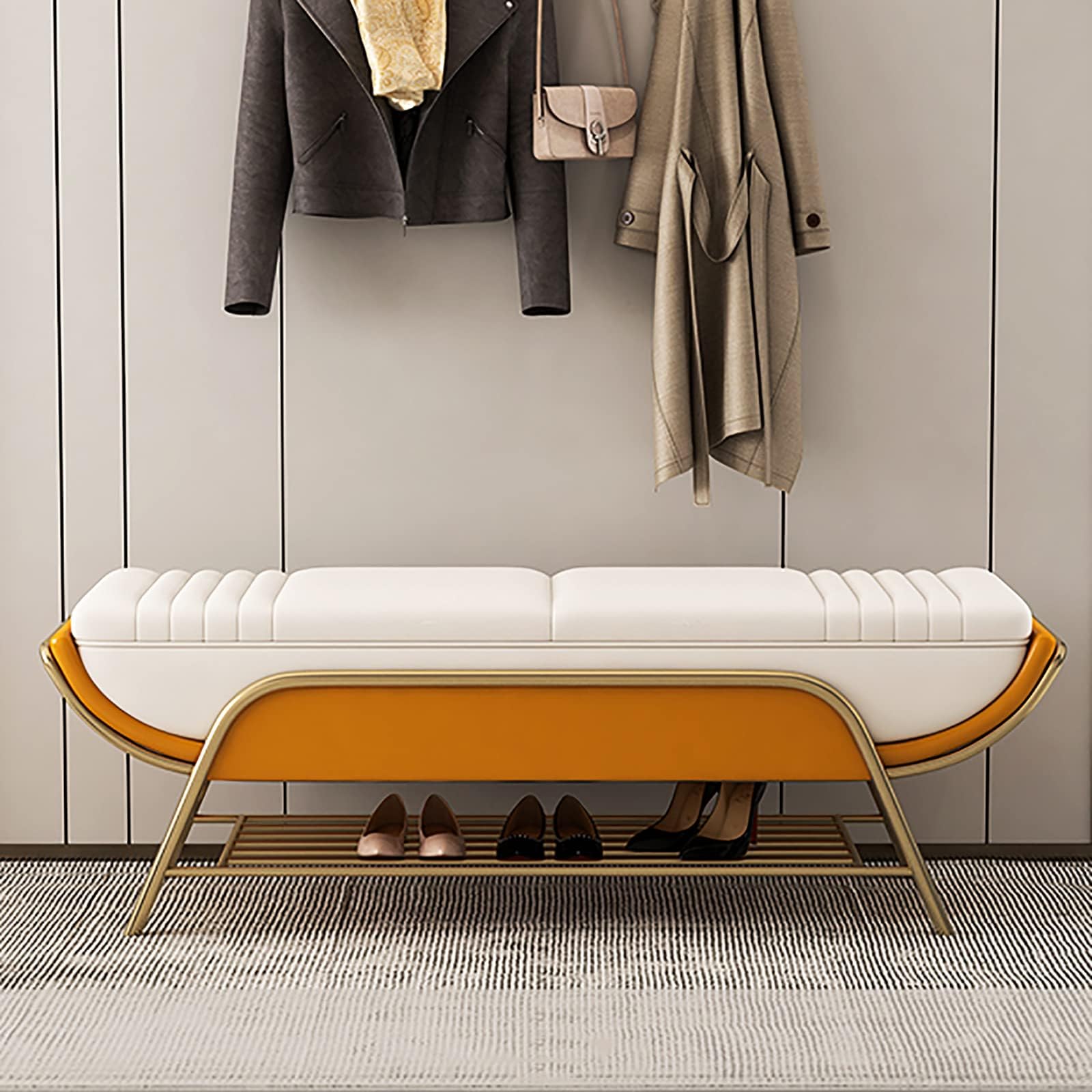 MYUYEE Premium Entryway Bench Shoe Storage Orga,Modern Shoe Rack Bench With Storage Shelf, Upholstered End Of Bed Bench Seat(A-100X40X45Cm)