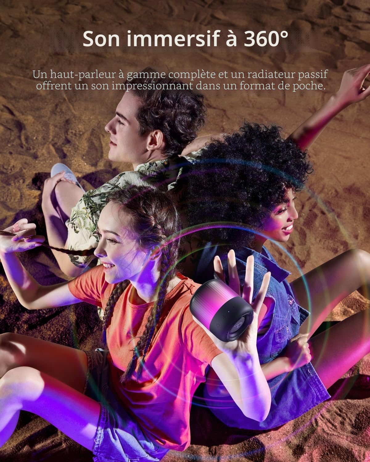 soundcore Glow Mini Enceinte Bluetooth Puissante, Son 360°, Jeu de lumière, Batterie 12h, EQ/lumière Personnalisables, IP67, pour Camping, Maison, fêtes Plage