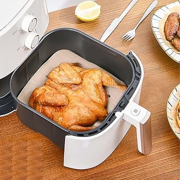 Orret Home 100 Pieces Air Fryer Baking Paper Disposable Air Fryer Oil Proof Nonstick Food Baking Paper Perforated Square Model