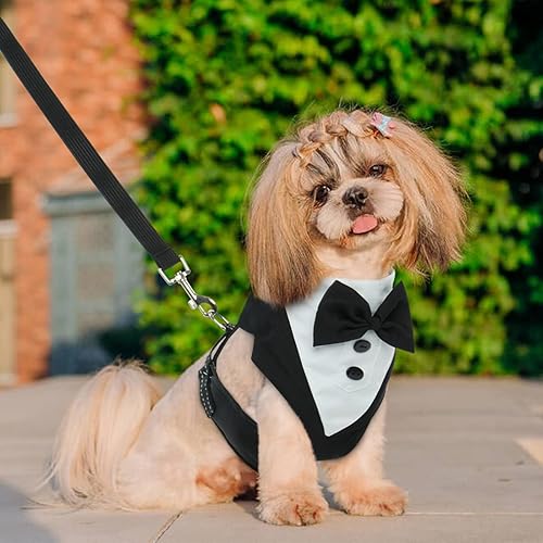 Miniatura 5 de BRKURLEG Arnés de esmoquin para perro, arnés ajustable para perros pequeños y medianos, arnés de traje de boda para perro con pajarita, cómodo arnés