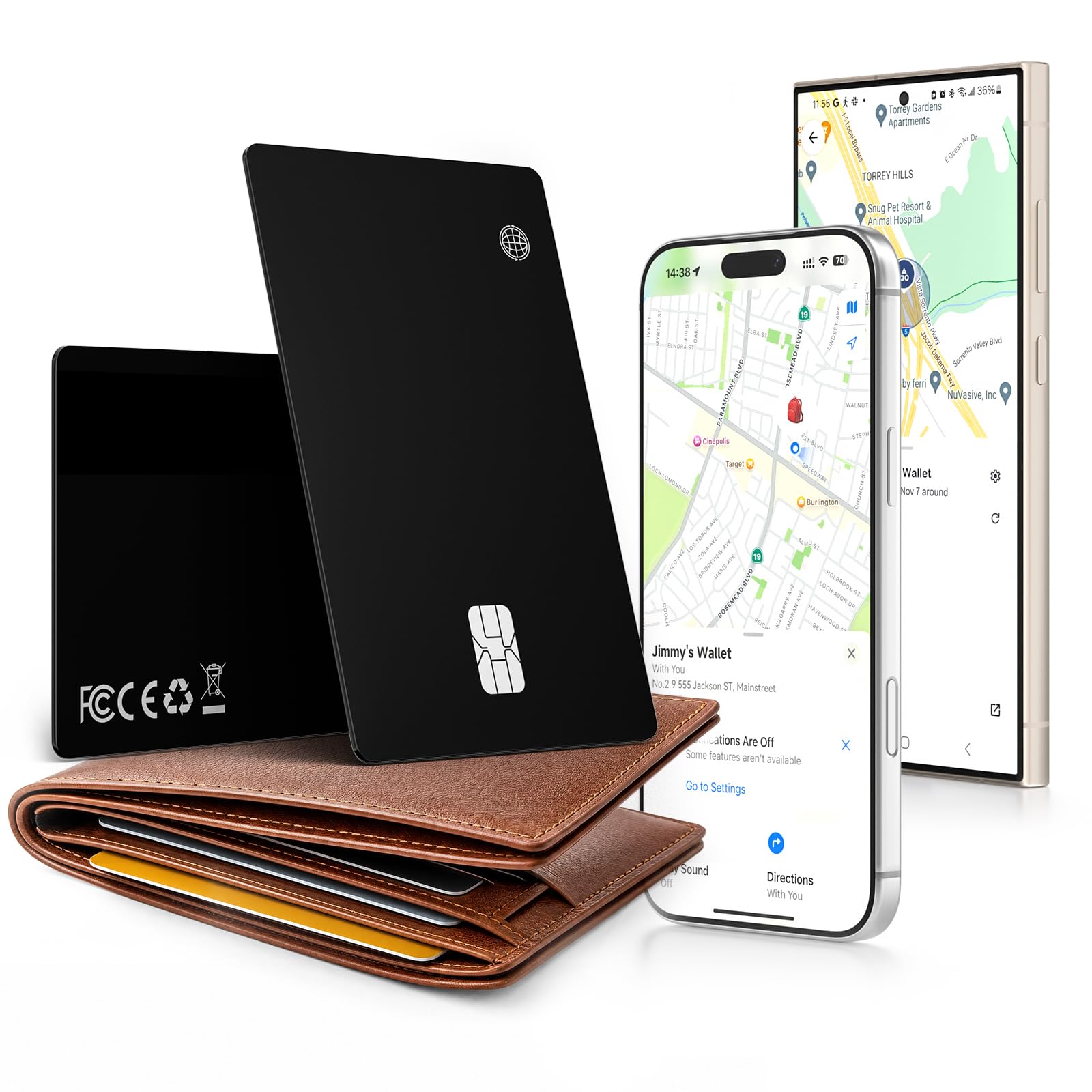 Tarjeta de seguimiento de cartera de doble plataforma, tarjeta de seguimiento delgada inalámbrica recargable de 0.18 cm, funciona con Apple Find My y Google's Find Hub, localizador de artículos