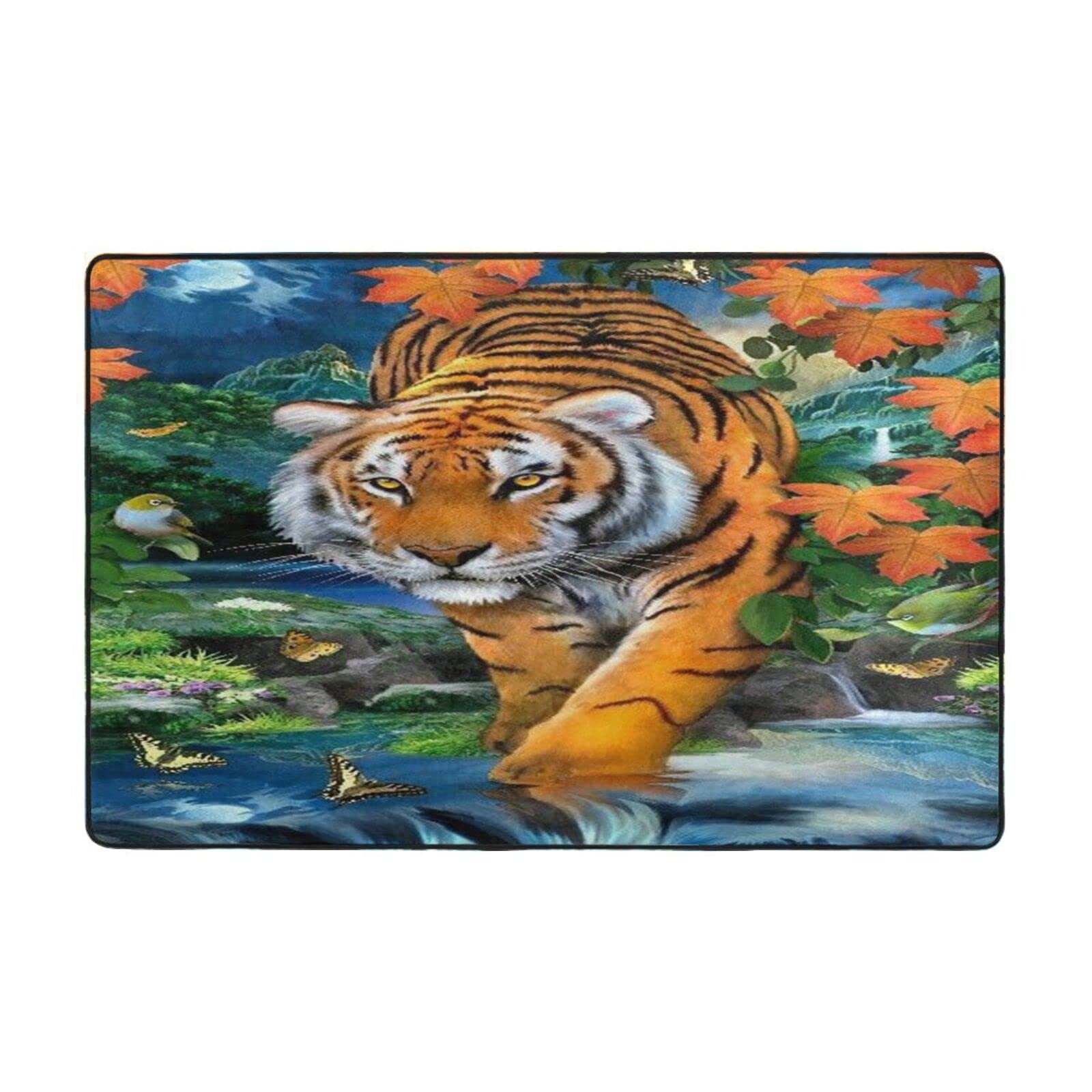 Tapis de couloir salon au design de tigre et papillon tissé haut de gamme