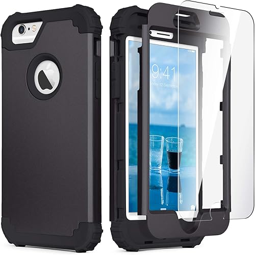 IDweel Funda para iPhone 6S, iPhone 6 con protector de pantalla de vidrio templado, 3 en 1, resistente absorción de golpes, cubierta de
