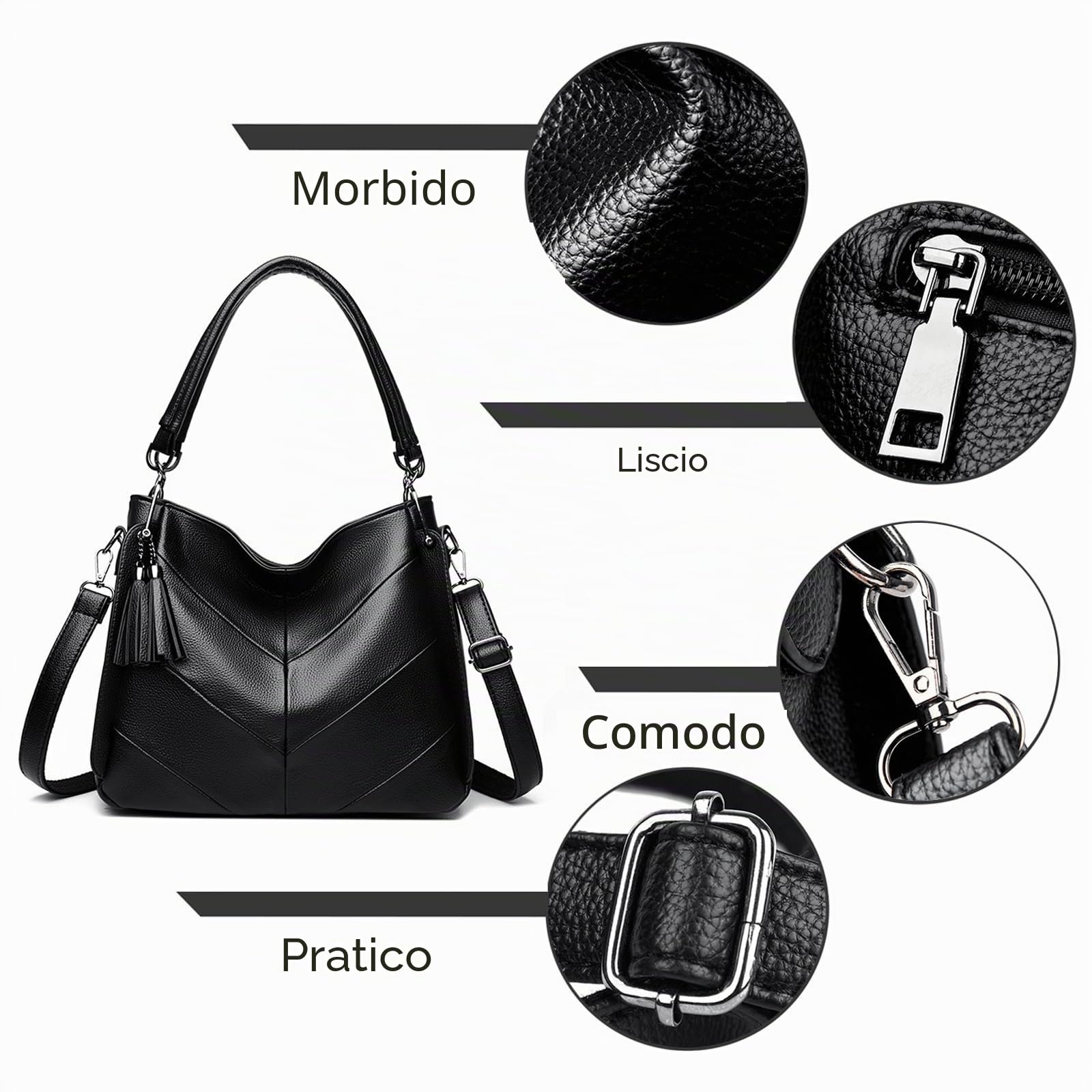 Donna Borsa a Spalla in Pelle PU Tempo libero Borse a Mano Hobo Grande capacità Borsa a tracolla