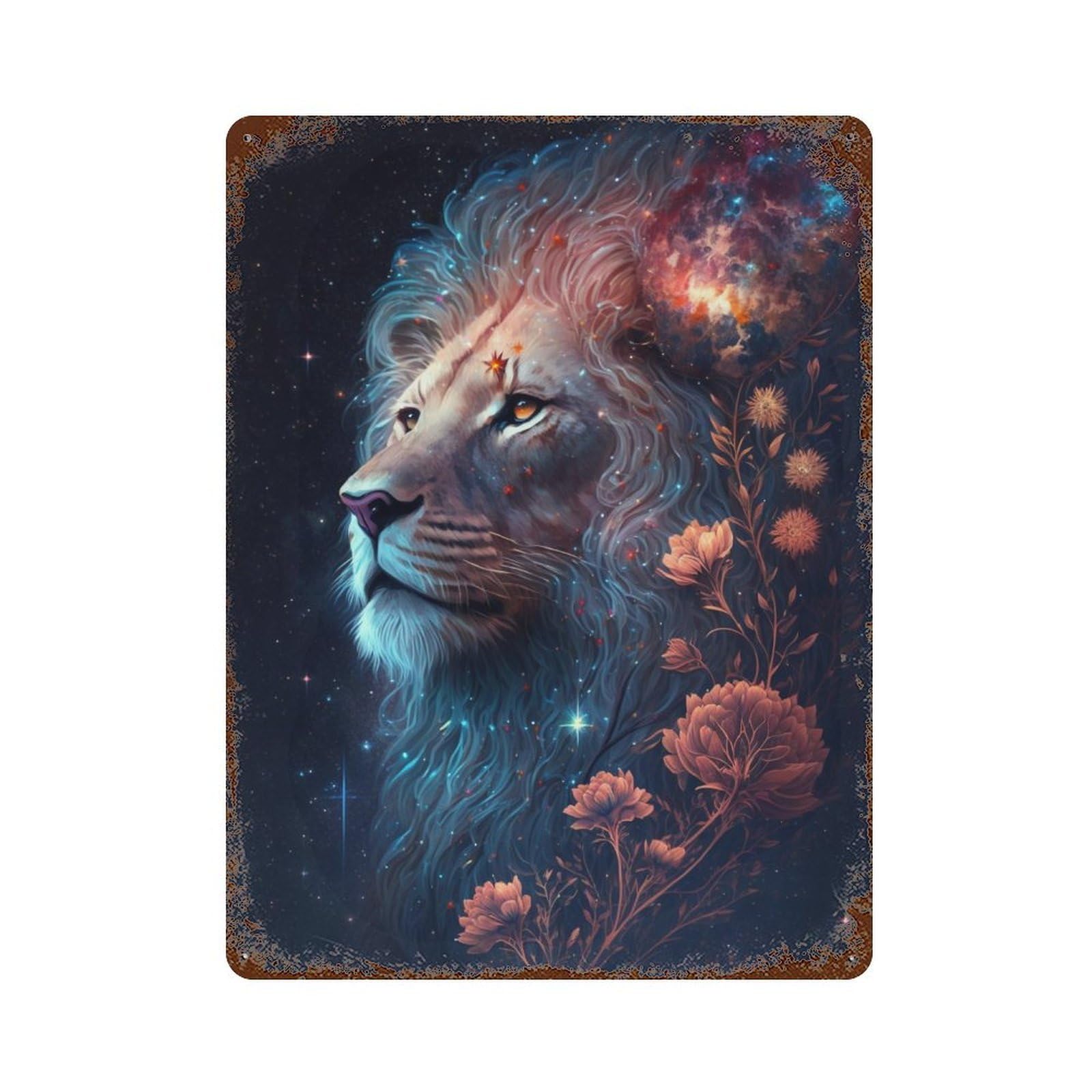 Galactic Lion Majesty -1 Vintage Metal Tin Sign 15.7"x11.8", Decorative Metal Wall Art for Garage, Pub Or Kitchen