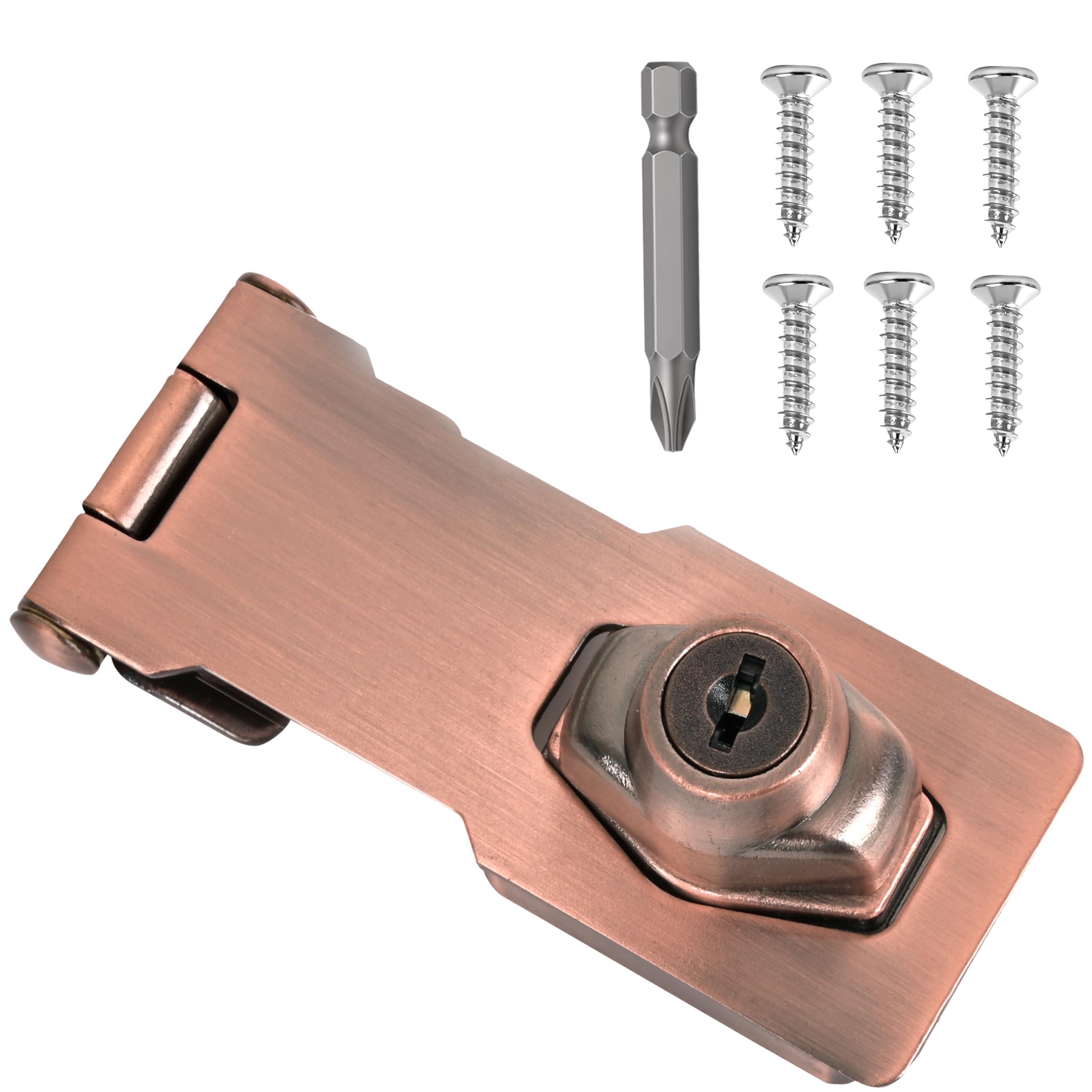 1 Pcs keyed Hasp Lock,3 inch keyed hasp Locks Twist knob keyed Locking hasp for Cabinet Small Door,Hasp Lock with Keys,Metal Safety Hasp Latches (1 Pcs Red Bronze, 3 inch)