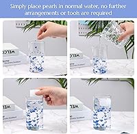 Vista 5 de DomeStar 36 cuerdas de perlas azules para velas flotantes, cuerdas de cuentas artificiales, perlas de imitación azules, rellenos de jarrón para mesa