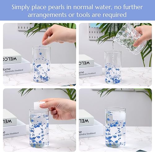 Miniatura 5 de DomeStar 36 cuerdas de perlas azules para velas flotantes, cuerdas de cuentas artificiales, perlas de imitación azules, rellenos de jarrón para mesa