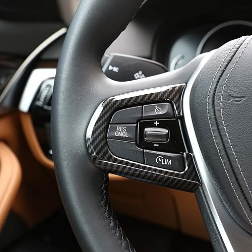 Miniatura 4 de YIWANG carbono Fibra estilo coche volante botón marco etiqueta 2 unids para BMW 5 serie G30 528li 530li 2017 2018 2019 auto Accesorios