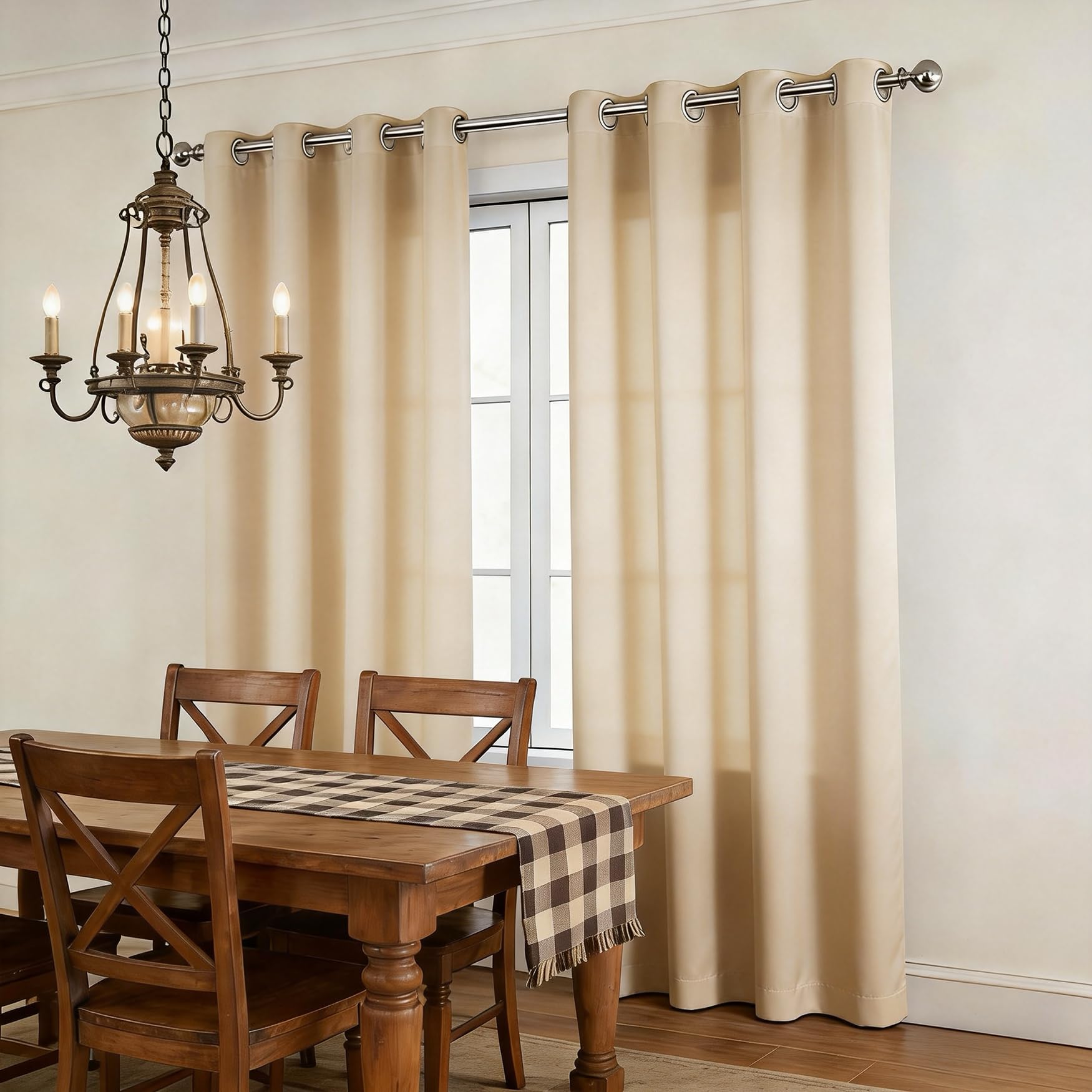 Rideau occultant thermique beige doux 190 x 120 cm au design moderne à oeillets