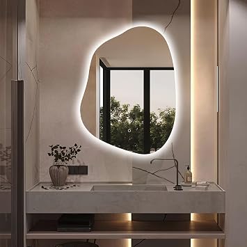 Irregular LED Bathroom Mirror with Lights, 32"x24" Anti Fog Frameless Led Bathroom Vanity Mirror, Backlit Mirror for Bathroom Bedroom Living Room, 3 Colors, Explosionproof, Horizontal/Vertical