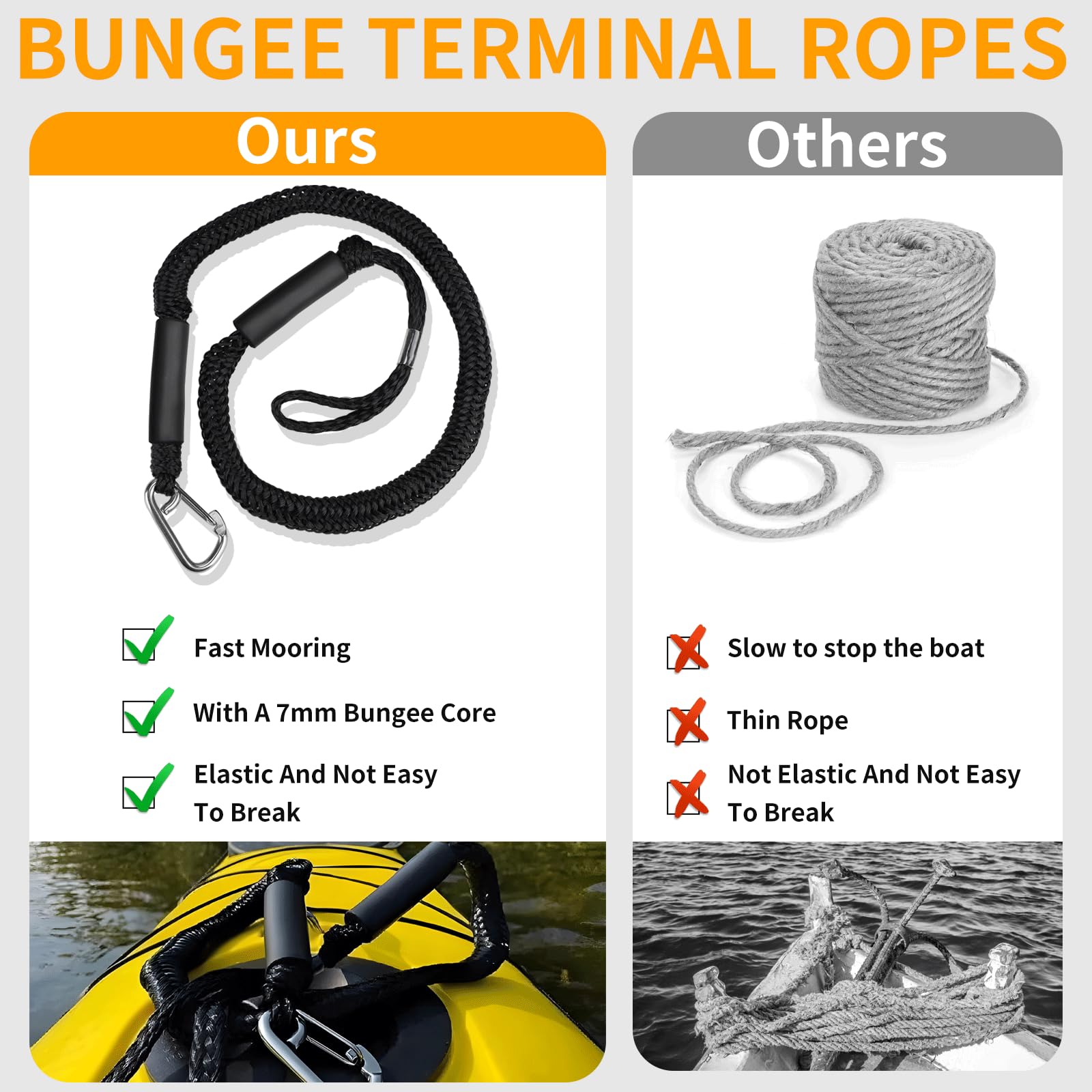 EFUTURETIME 2 x Cime e Cavi per Imbarcazioni 10cm (4FT), Bungee Dock Line con Gancio, Cima da Ormeggio, Cavi per Ormeggio per Barche, Moto d'Acqua, Kayak, Pontone, Canoa