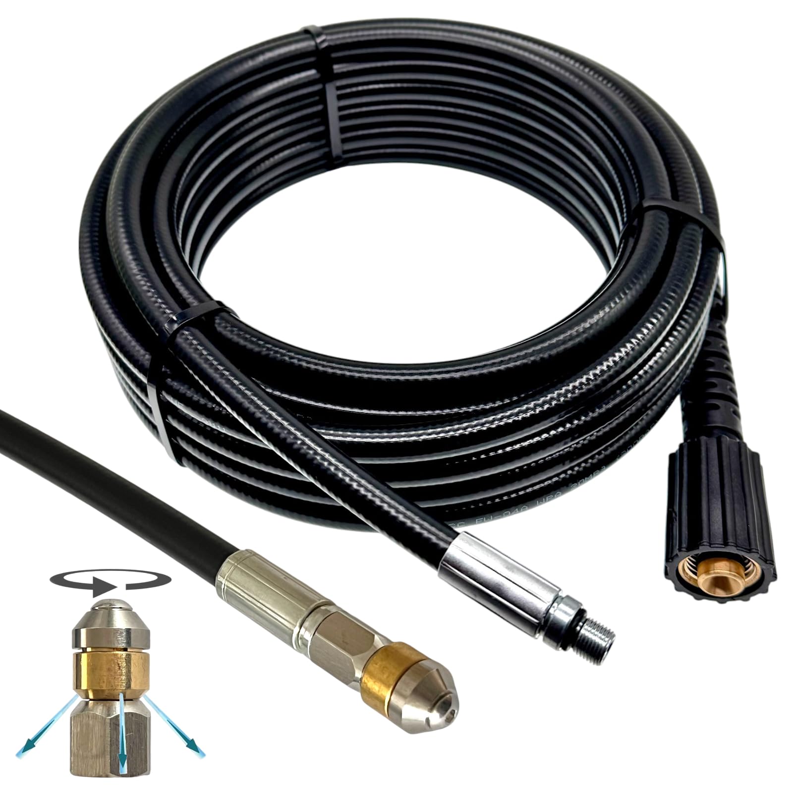M&M Smartek Tuyau de nettoyage de canalisations pour nettoyeur haute pression Nilfisk, Alto avec filetage intérieur 1/2" avec mandrin de 14 mm