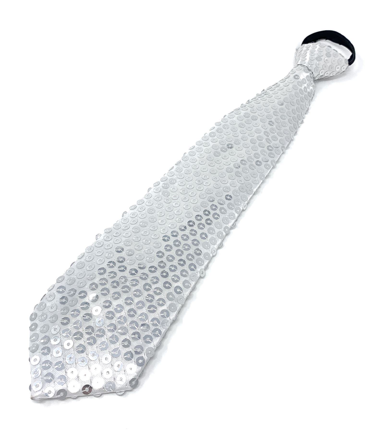 Cadoline Men's Silver Adjustable Sequin Polyester Fancy Dress Clip On Tie 38 X 8Cm