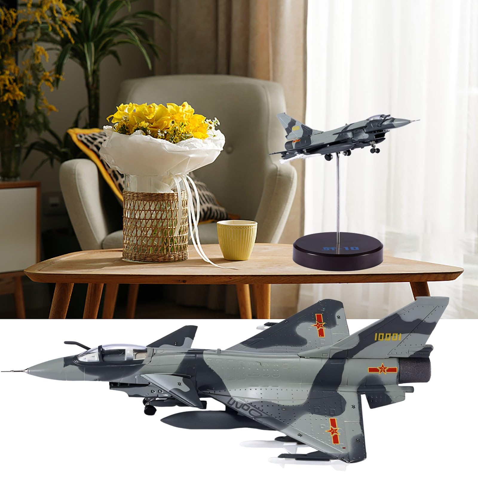 Modello aereo caccia militare pressofuso in lega J10 in scala 1:144 con espositore, regalo collezione realistico appassionati militari gli appassionati aviazione, perfetto for desktop