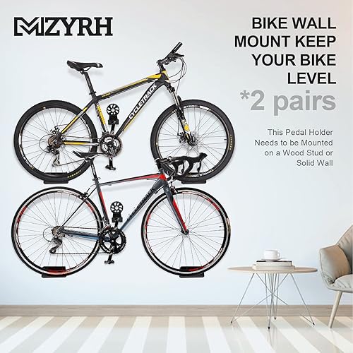 Miniatura 8 de MZYRH Soporte de pared resistente para bicicleta, acero inoxidable, paquete de 2, estante de almacenamiento de bicicletas, ideal para bicicletas de