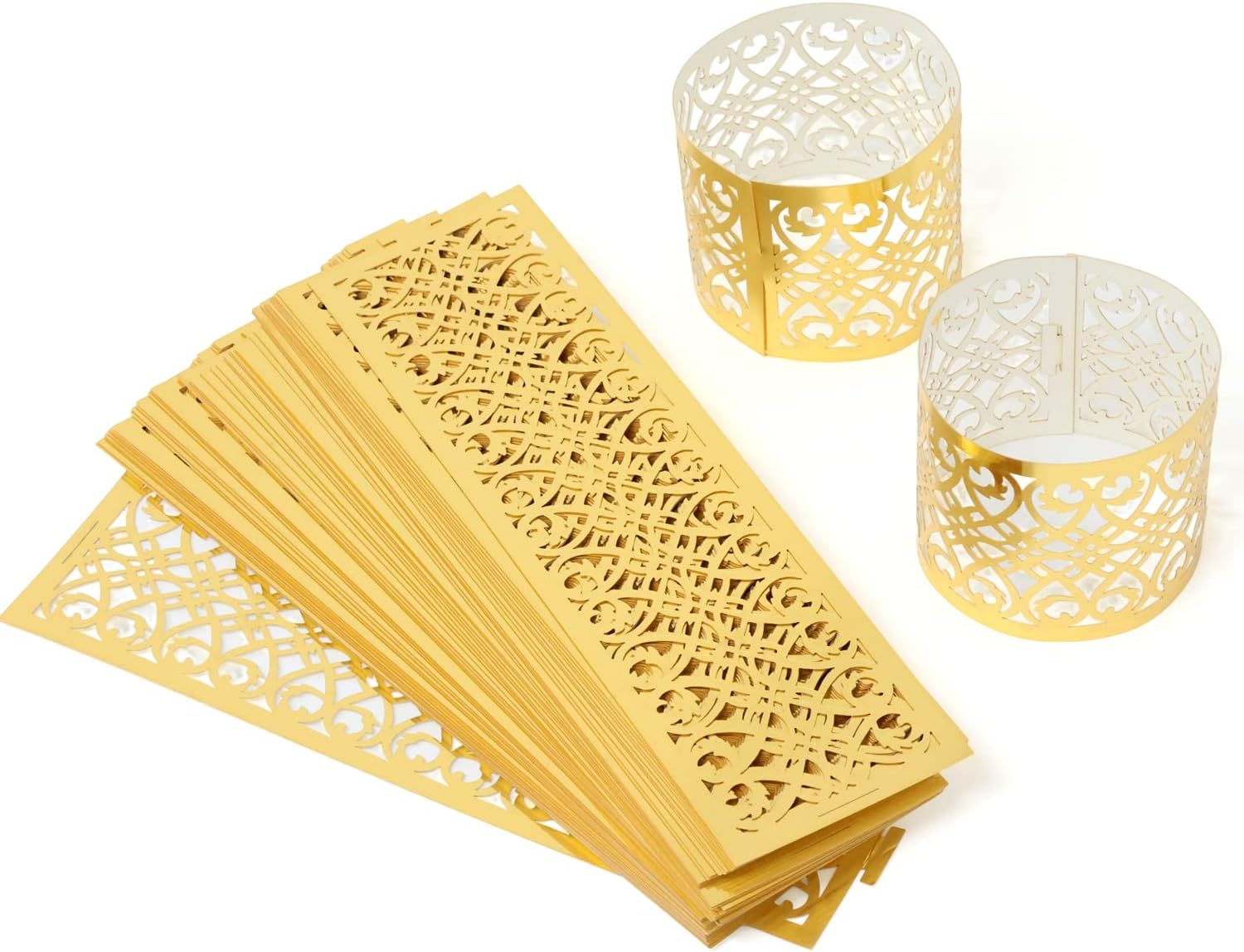 Honbay 50PCS Foil Paper Napkin Rings Holder Laser Cut Hollow Napkin Bands Disposable