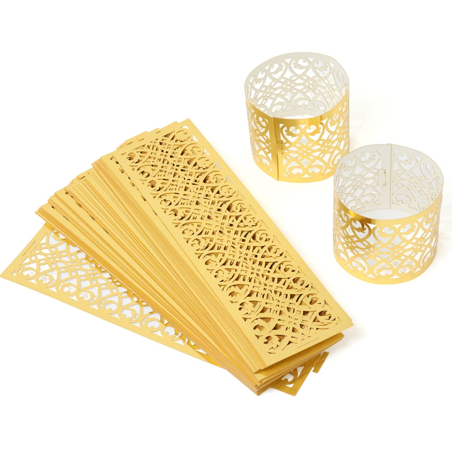 Honbay 50PCS Foil Paper Napkin Rings Holder Laser Cut Hollow Napkin Bands Disposable Napkin Holders for Wedding Party Events Hotel Table Decor