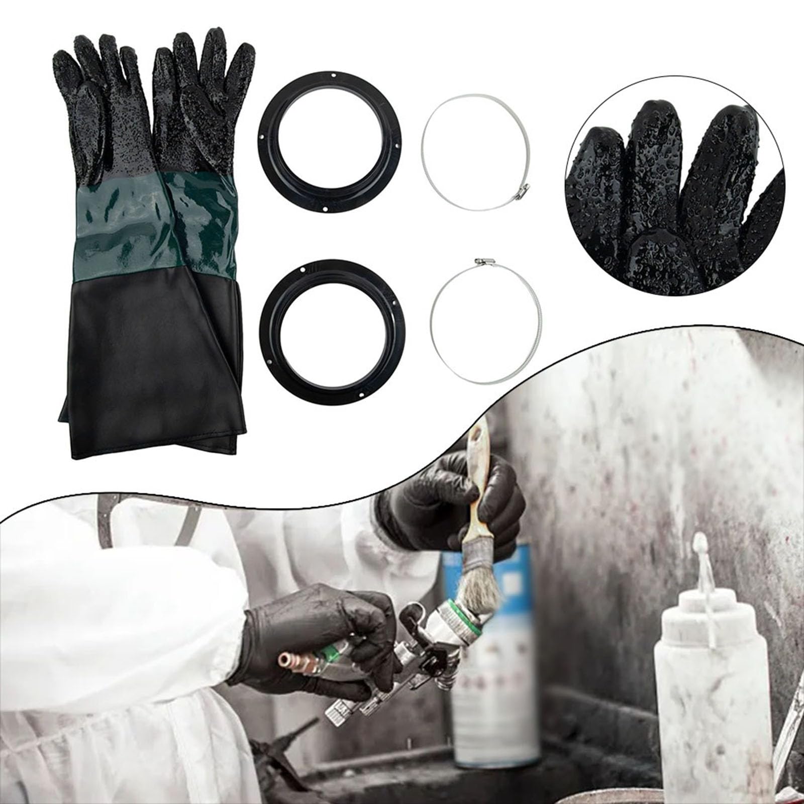 ZYWUOY 1 paire de gants de sablage, 60 x 20 cm, gants de travail pour sablage, armoire de sablage avec supports de gants, pinces en PVC