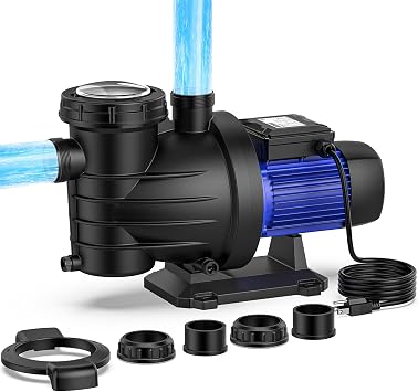 CrestWave 1.5HP Pool Pump, 5547GPH Powerful Self Primming Swimming Pool Pump with ON/OFF Switch for In/Above ground Pool, Single Speed High Flow, Energy Saving, Low Noise, with Strainer Basket