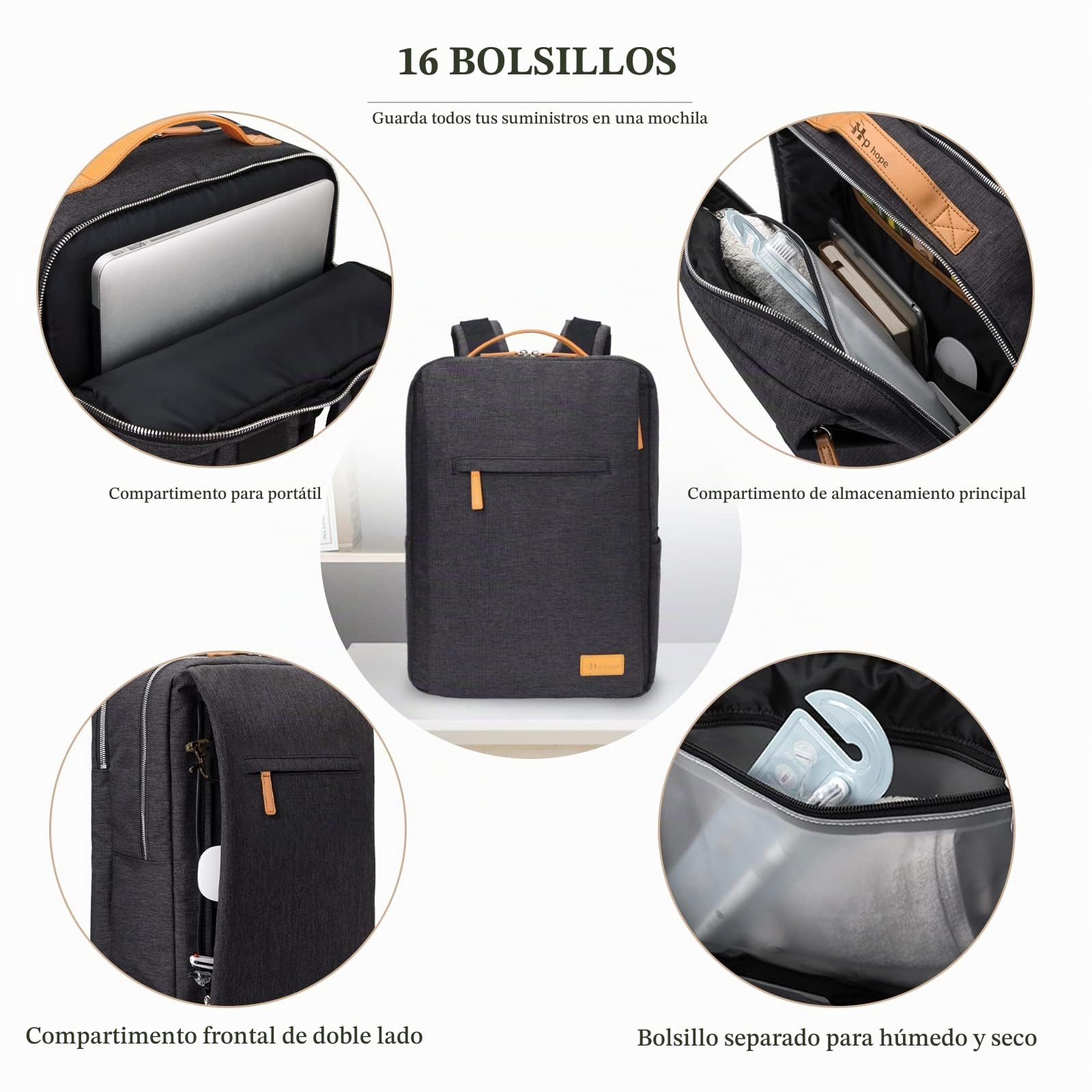 Hp hope Mochila para portátil, mochila de negocios para hombre, mochila impermeable para mujer, mochila escolar para portátil de 15,6 pulgadas con puerto de carga USB