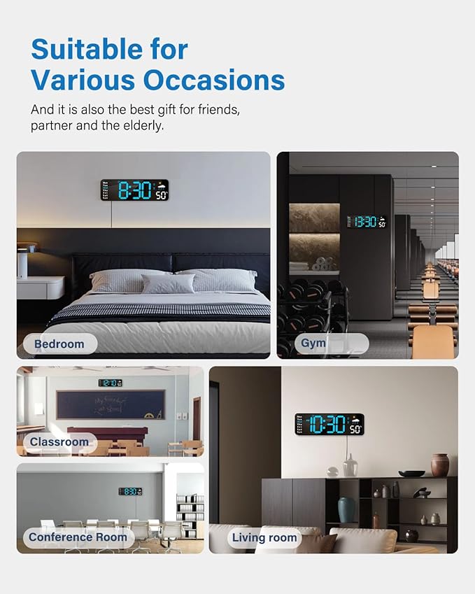 Reloj de pared digital grande LED con control remoto, horario DST, temporizador miniatura 8