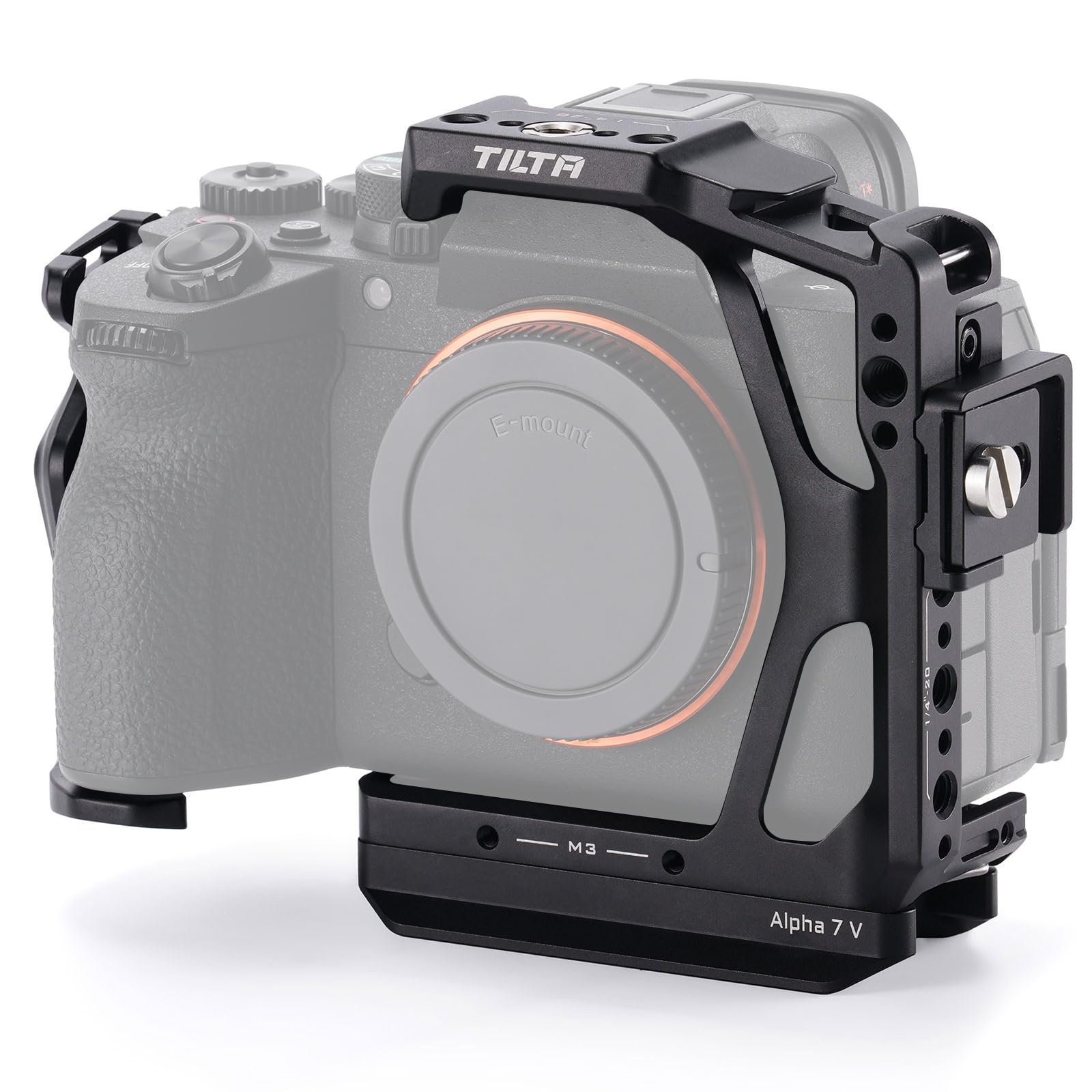 A7 V Cage, Full Camera Cage Compatible with Sony Alpha 7 V/A7 IV/A7R V with Cold Shoe Receiver, 1/4”-20 and 3/8”-16 Threads - Black TA-T100-FCC-B