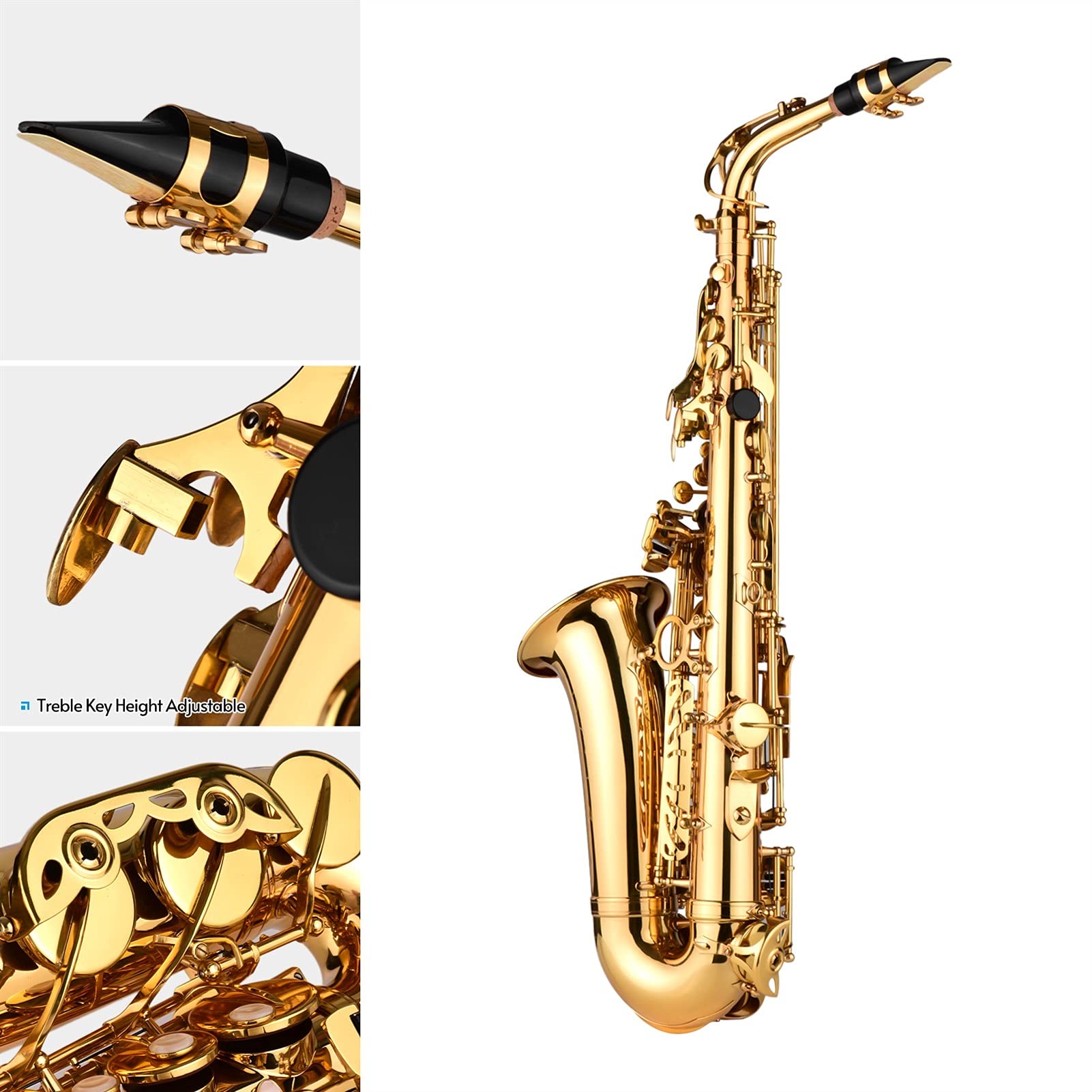 Kit para Principiantes Saxo EB Alto Saxofón Latón Lacado Alto Sax Instrumento de Viento con Estuche de Transporte Guantes Straps Limpieza Limpieza Cepillo