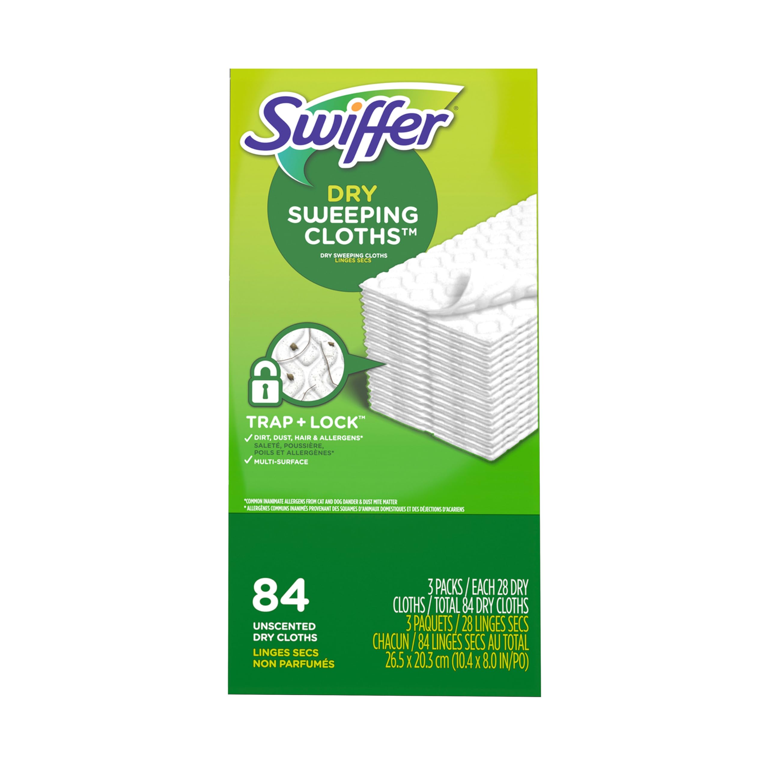 Swiffer Sweeper Dry Sweeping Pad Refills For Floor Mop | Unscented Dust-Trapping Cloths | Traps Dust, Dirt & Pet Hair | Multi-Surface Use - 84 Count