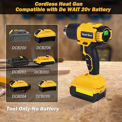 Miniatura 2 de Pistola de calor inalámbrica compatible con batería Dewalt de 20 V, luz LED, pistola de aire caliente de calentamiento rápido de 350 W, temperatura