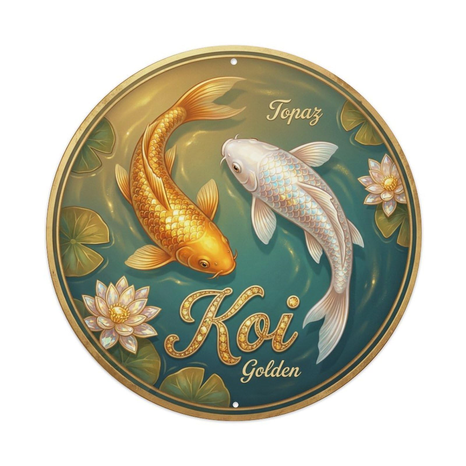 Metal Tin Sign Koi Fish Golden Gem Precious Japanese Vintage