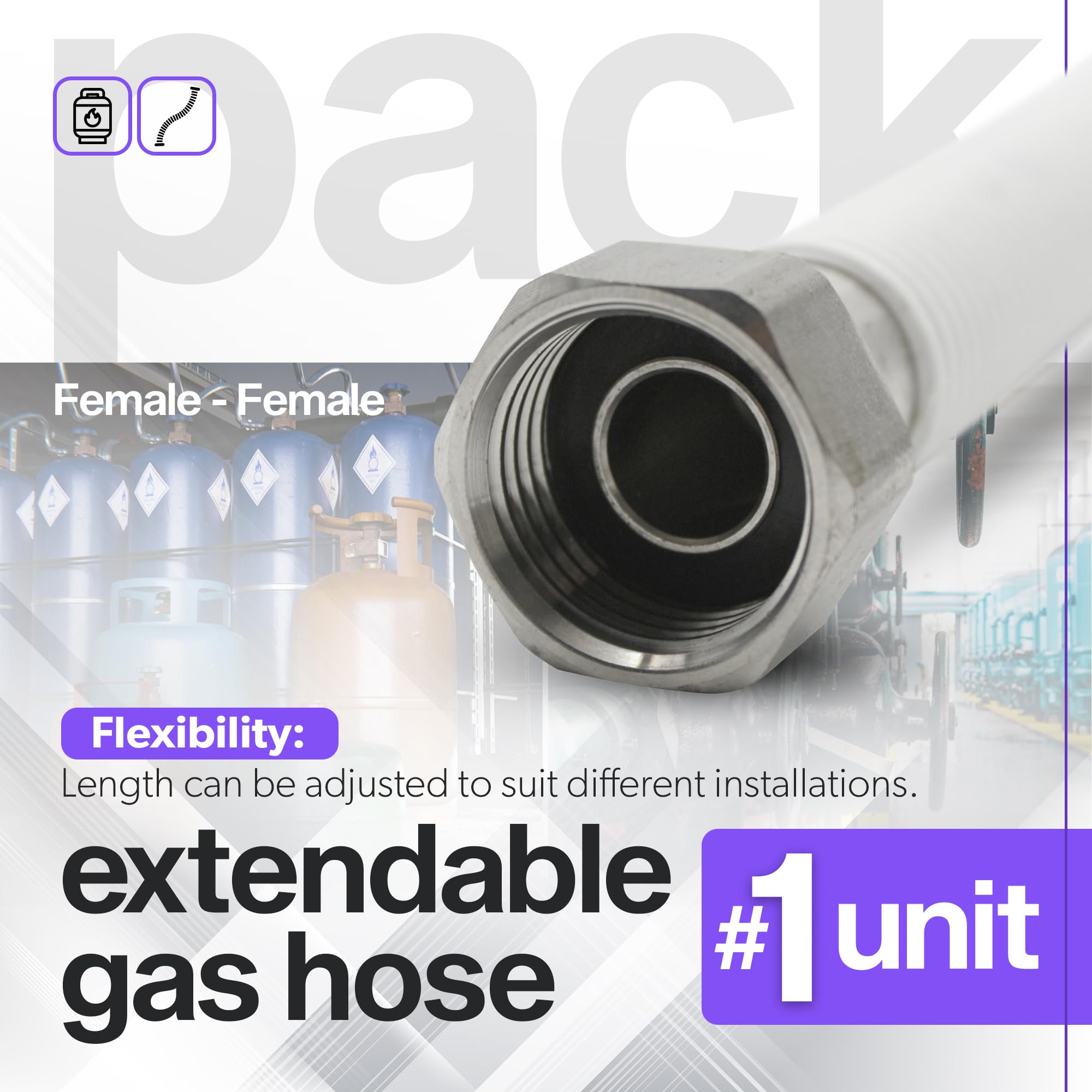 DOJA Barcelona | Latiguillos Extensible Gas | H-H | 1/2 | 500-850mm | Pack 1 | Latiguillo Gas Natural, Latiguillo de Gas Butano/Propano para Estufa, calentador de Agua, Secador
