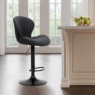 Bar Stools Set of 1, Modern Swivel Bar Chairs, Adjustable Faux Leather Upholstered Barstools Counter Height with High Backrest for Bar, Kitchen Island, Dining Room, Black