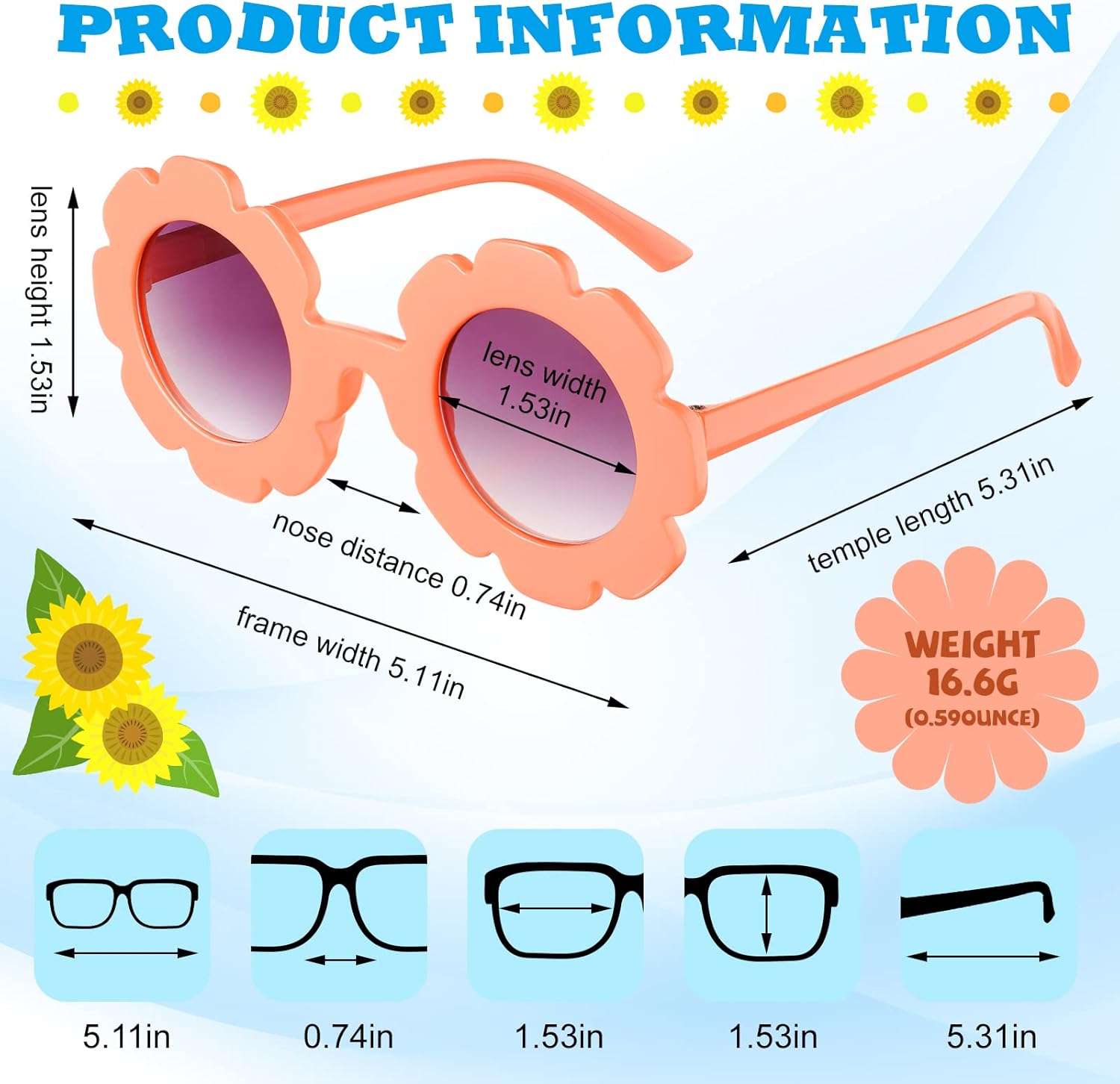 20 Pieces Round Flower Sunglasses Girls Flower Shaped Sunglasses Cute Outdoor Beach Eyewear for Kids - Image 3