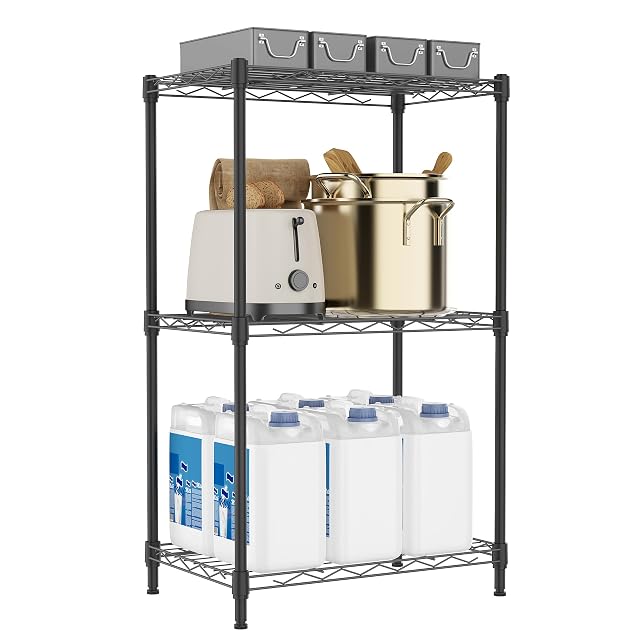3 Tiers Shelf Metal Storage Shelves Wire Rack Closet Organizers with Wheel for Garage Kitchen Bathroom Laundry Black