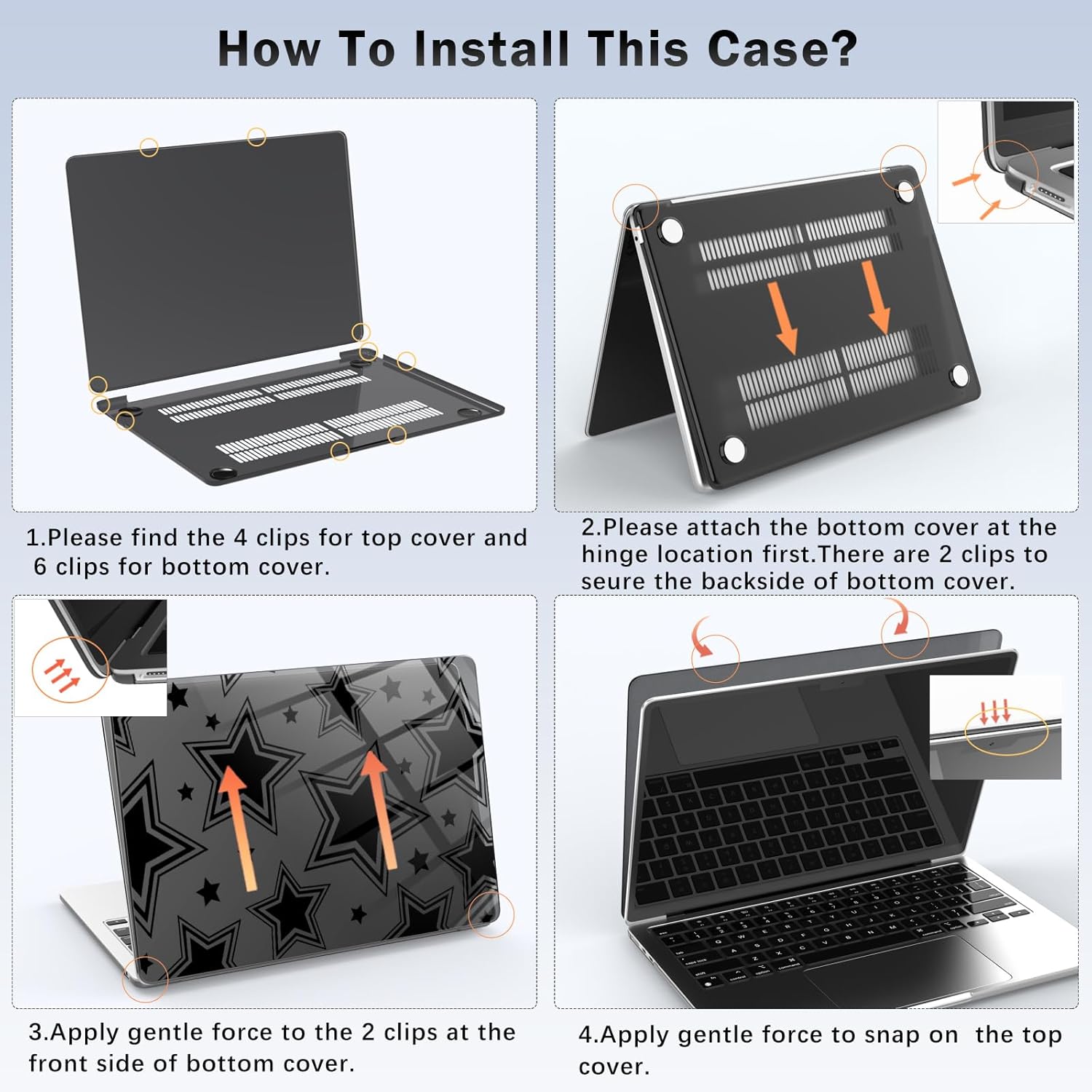 Compatible with MacBook Air 13.6 inch Case M5 M4 M3 M2 2026-2022 A3449 A3240 A3113 A2681 Release, Cute Y2K Star Protective Hard Shell Clear Black Cover for MacBook Air 13