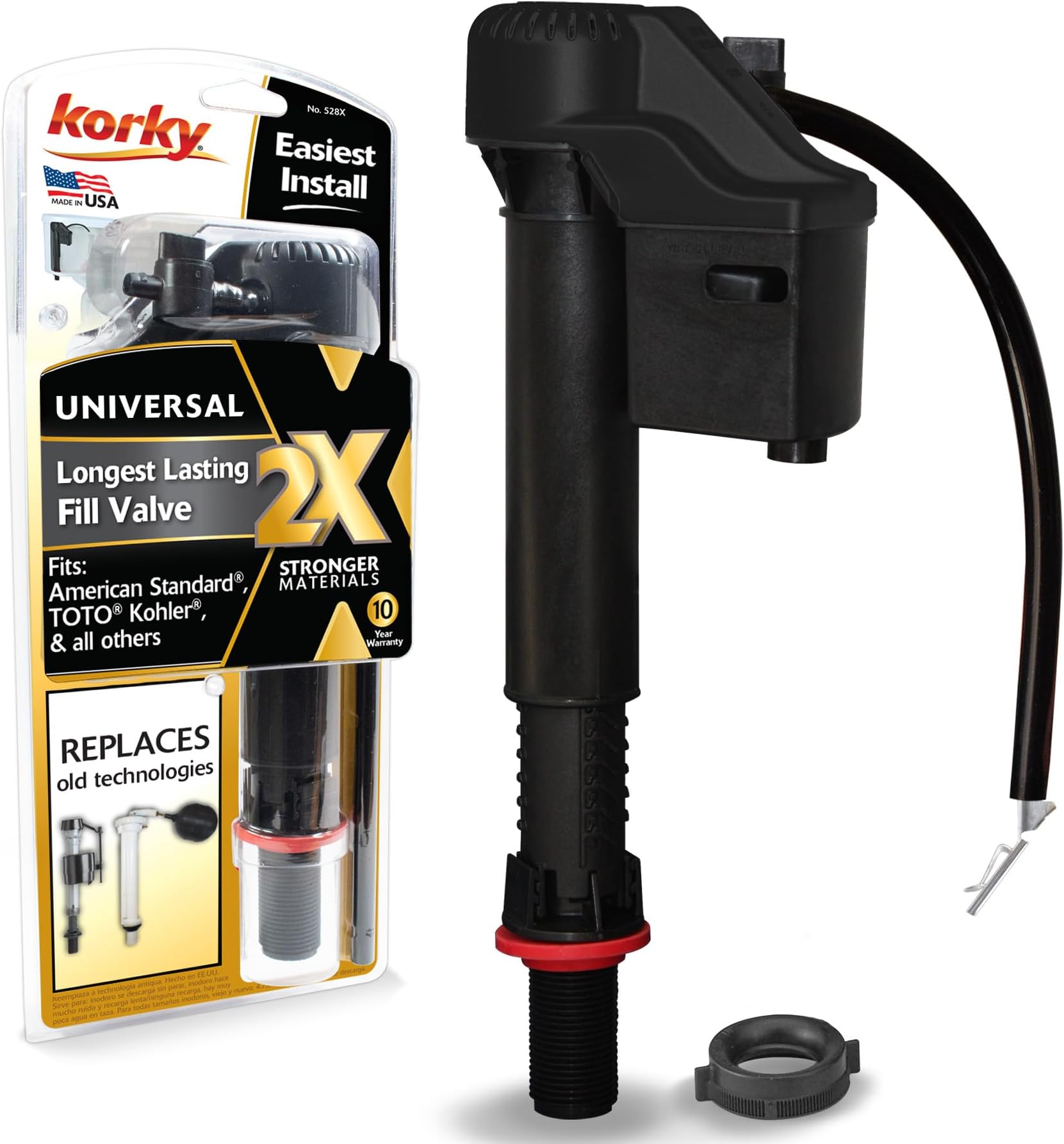 QuietFILL 2X Long Life Toilet Fill Valve - Universal Fits 99% of Toilets - Easy Height Adjust for Fast Install, 528X