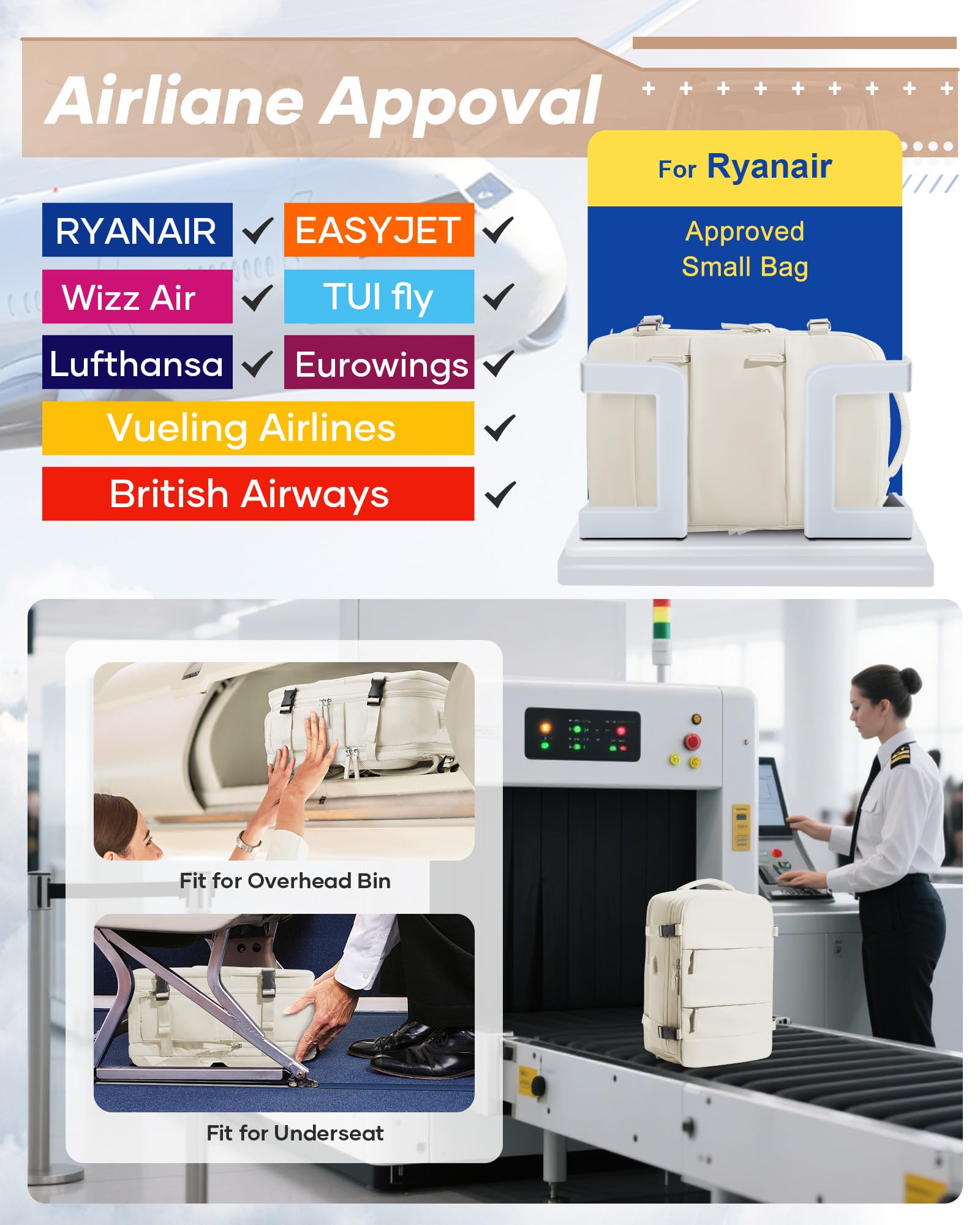 SZLX Zaino Ryanair 40x30x20 Sottovuoto Zaino da Viaggio 40x20x25 Ryanair Wizzair Donna da escursionismo impermeabile Zaino Casual Laptop da 14 Pollici con porta di ricarica USB Scomparto per Scarpe