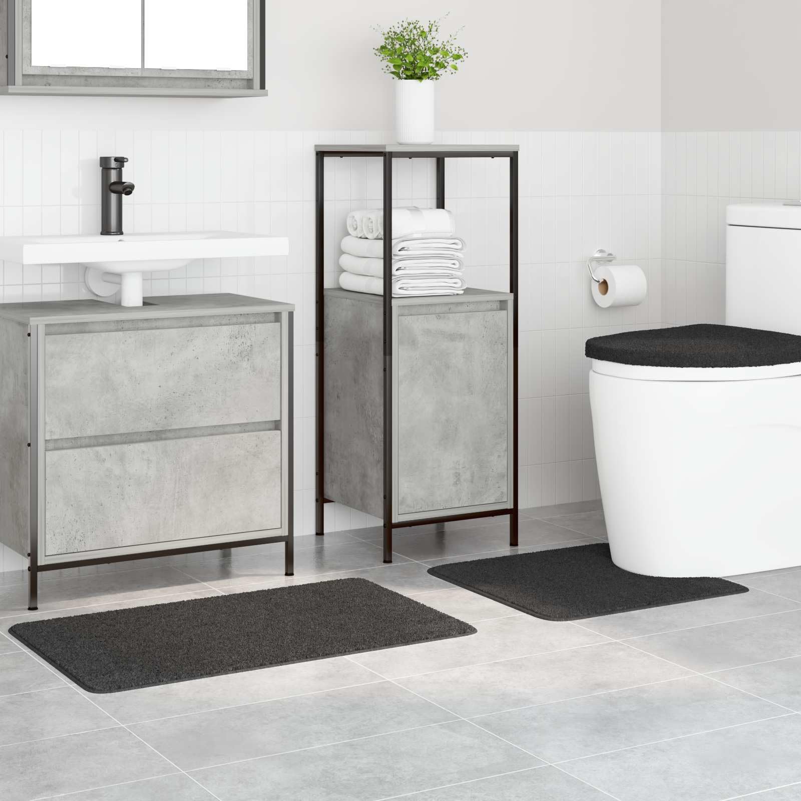 Lot de 3 tapis de bain antidérapants en polypropylène Gris foncé