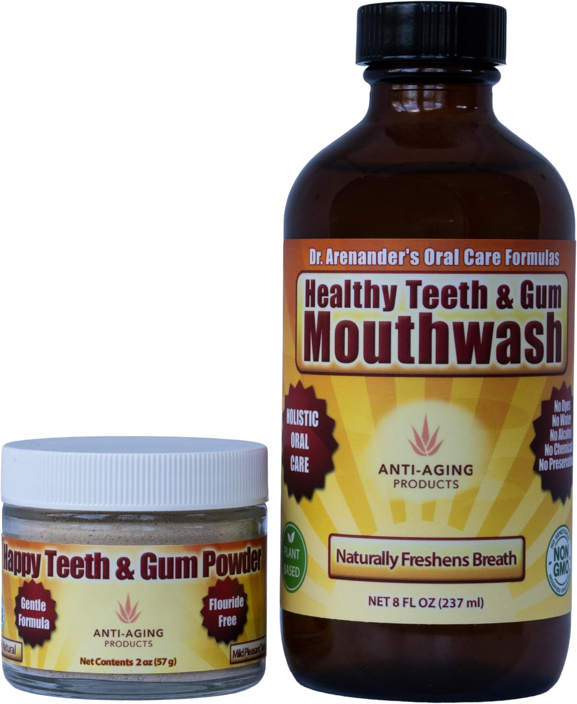 Happy Teeth & Gum Kit – Natural Tooth Powder + Mouthwash for Gum Health, Enamel Strength & Fresh Breath – Organic, Non-GMO, Fluoride-Free Oral Care System by Anti-Aging Products